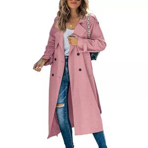 Imily Bela Womens Windproof Double Breasted Classic Lapel Slim Long Trench Coat